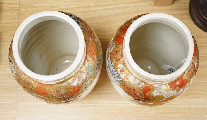 A pair of Japanese Satsuma vases, early 20th century, 33cm high. Condition - slight wear to gilt decoration